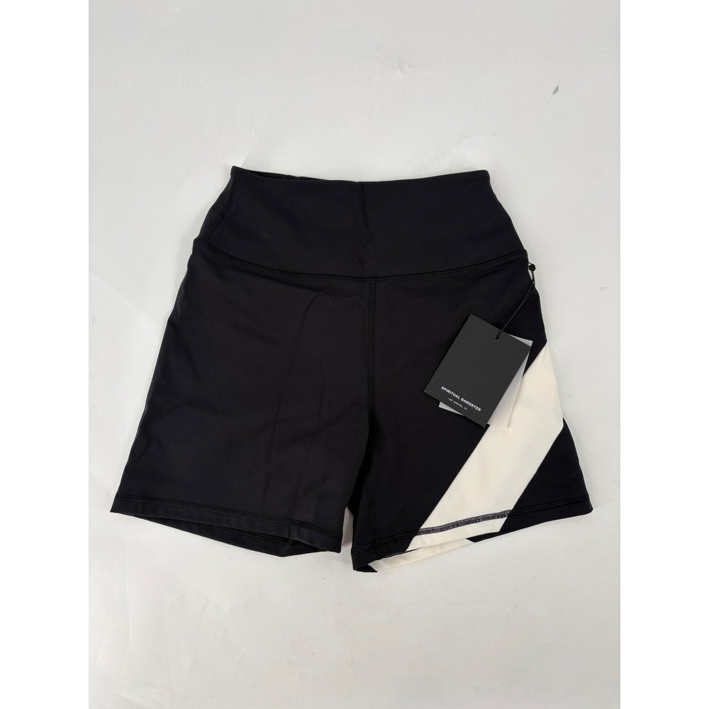 Spiritual Gangster Diem Biker Shorts Black White Stripe Nirvana Tech S